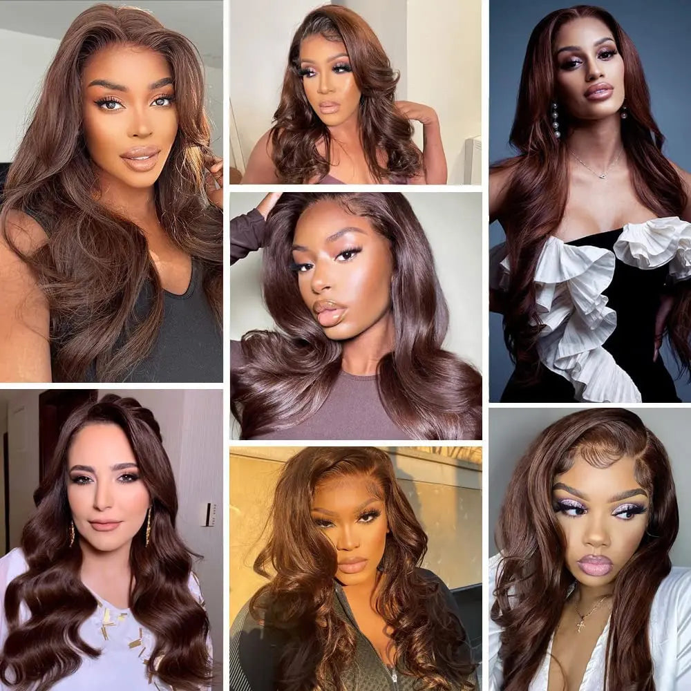 Chocolate Brown 13x6 HD Lace Front Human Hair Wigs For Women Brazilian Body