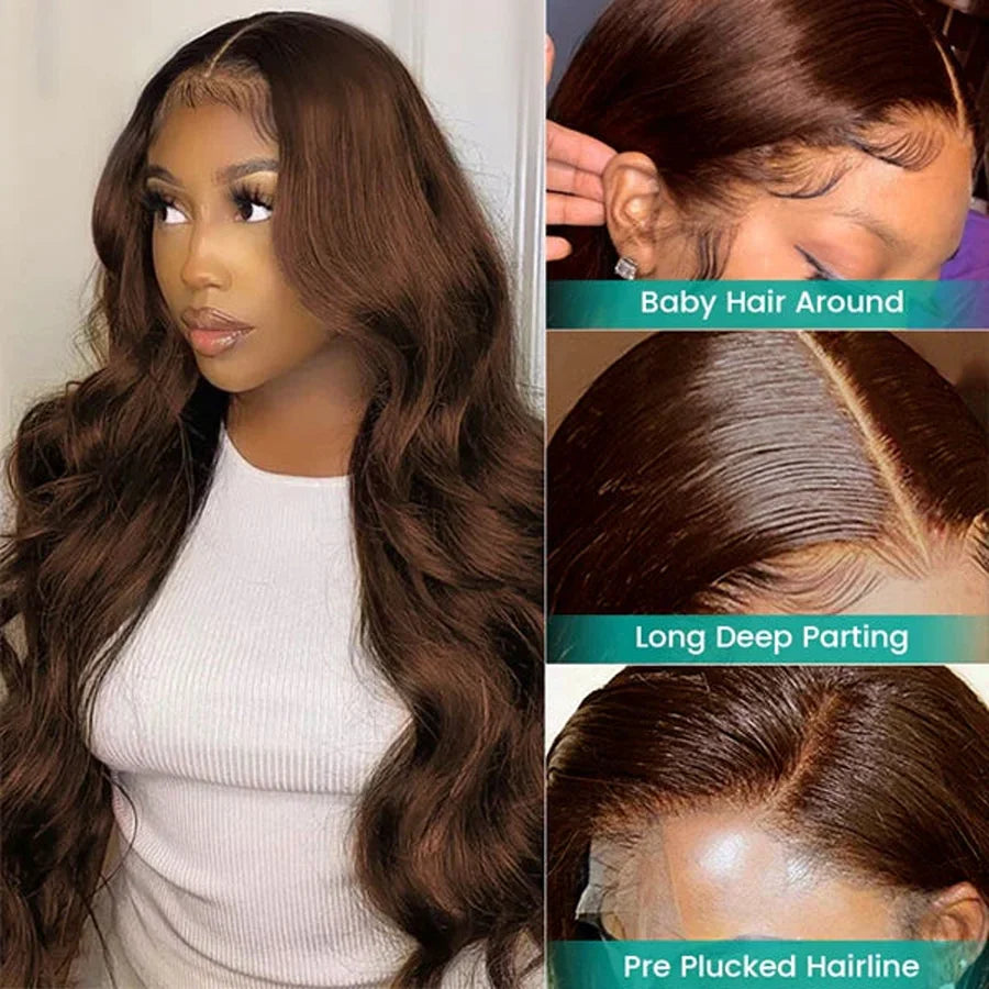 Chocolate Brown 13x6 HD Lace Front Human Hair Wigs For Women Brazilian Body