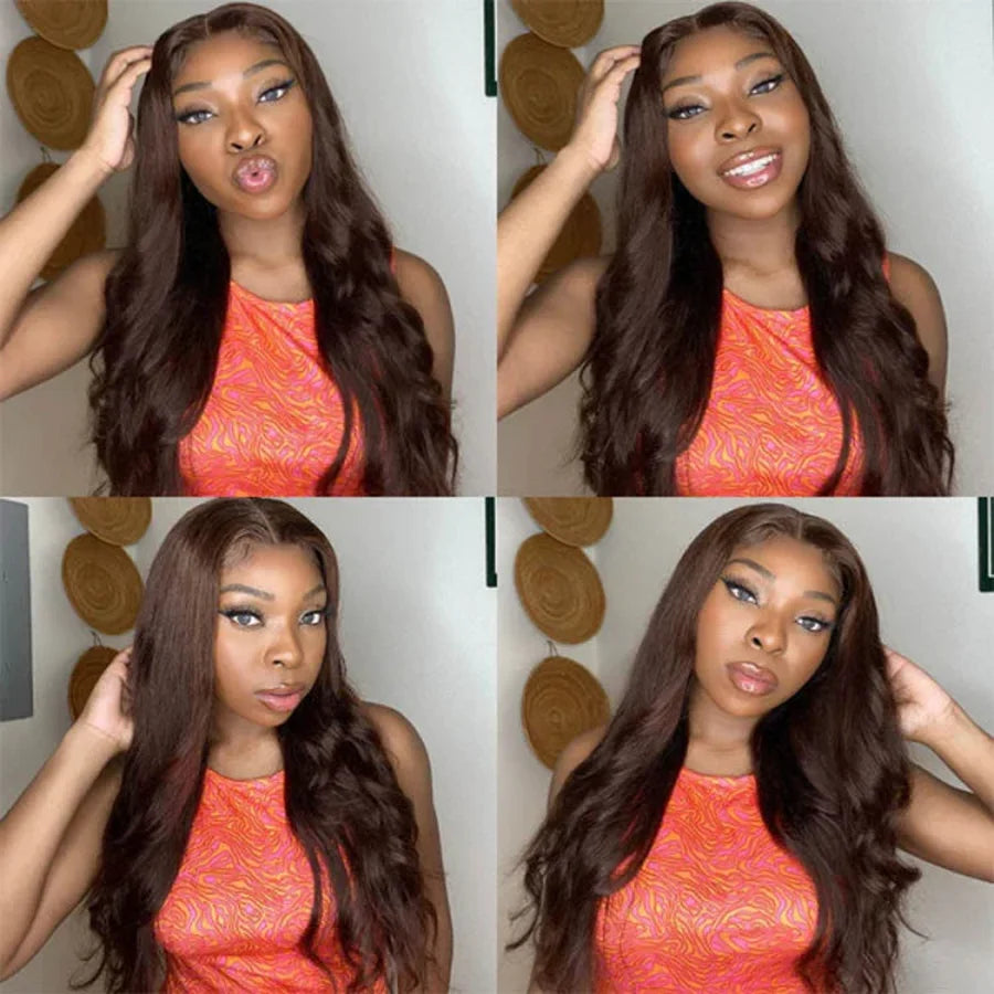 Chocolate Brown 13x6 HD Lace Front Human Hair Wigs For Women Brazilian Body